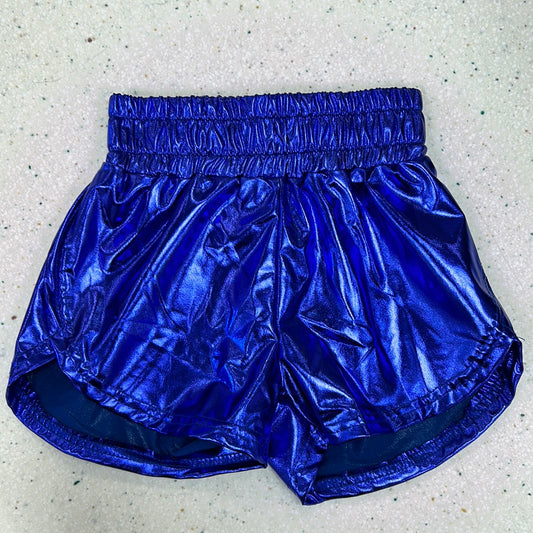 Royal Blue Metallic Shorts  - Doodlebug's Children's Boutique