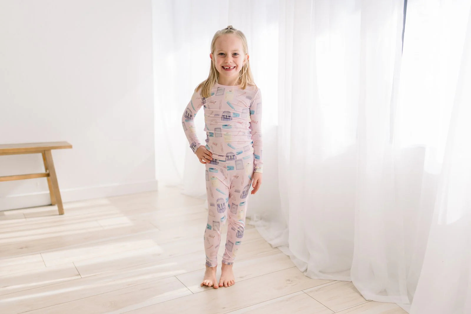 Print Long Sleeve Pajama Set Shrinking Violet School Girl - Doodlebug's Children's Boutique