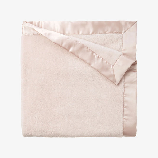 Pale Pink Satin Trim Fleece Stroller Blanket  - Doodlebug's Children's Boutique