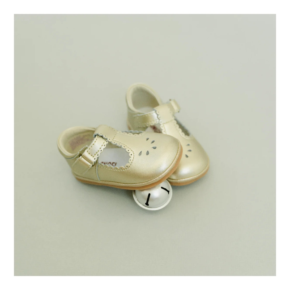 Dottie Scalloped T- Strap Mary Jane in Gold