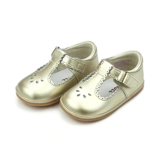 Dottie Scalloped T- Strap Mary Jane in Gold