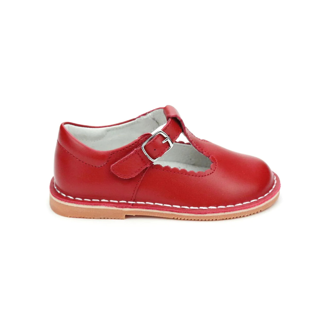 Selina Scalloped T-Strap Mary Jane in Red