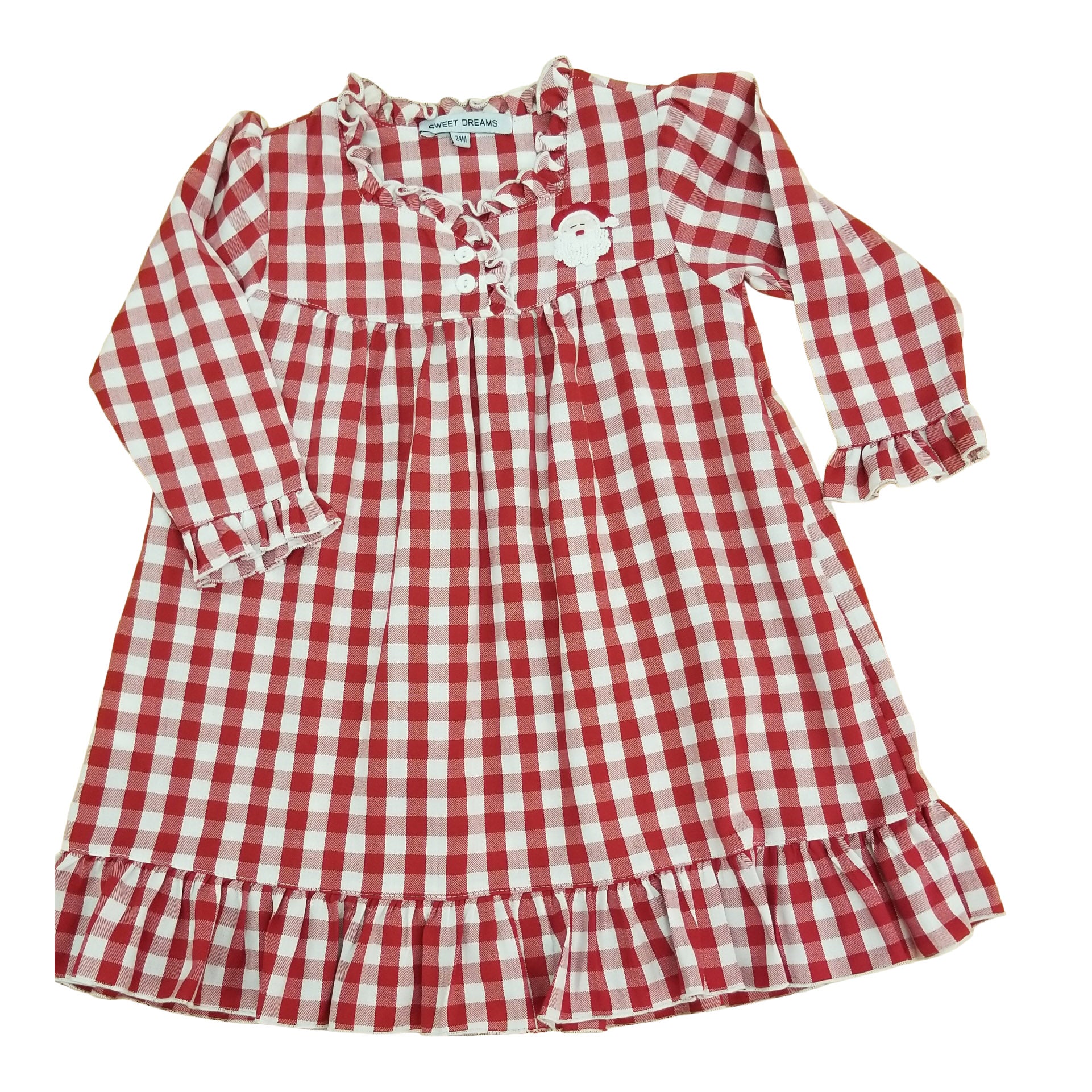 Red Gingham Santa Embroidered Gown - Doodlebug's Children's Boutique