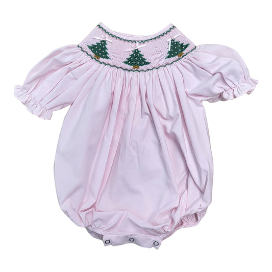 Christmas Tree Pink Smocked Bubble - Doodlebug's Children's Boutique