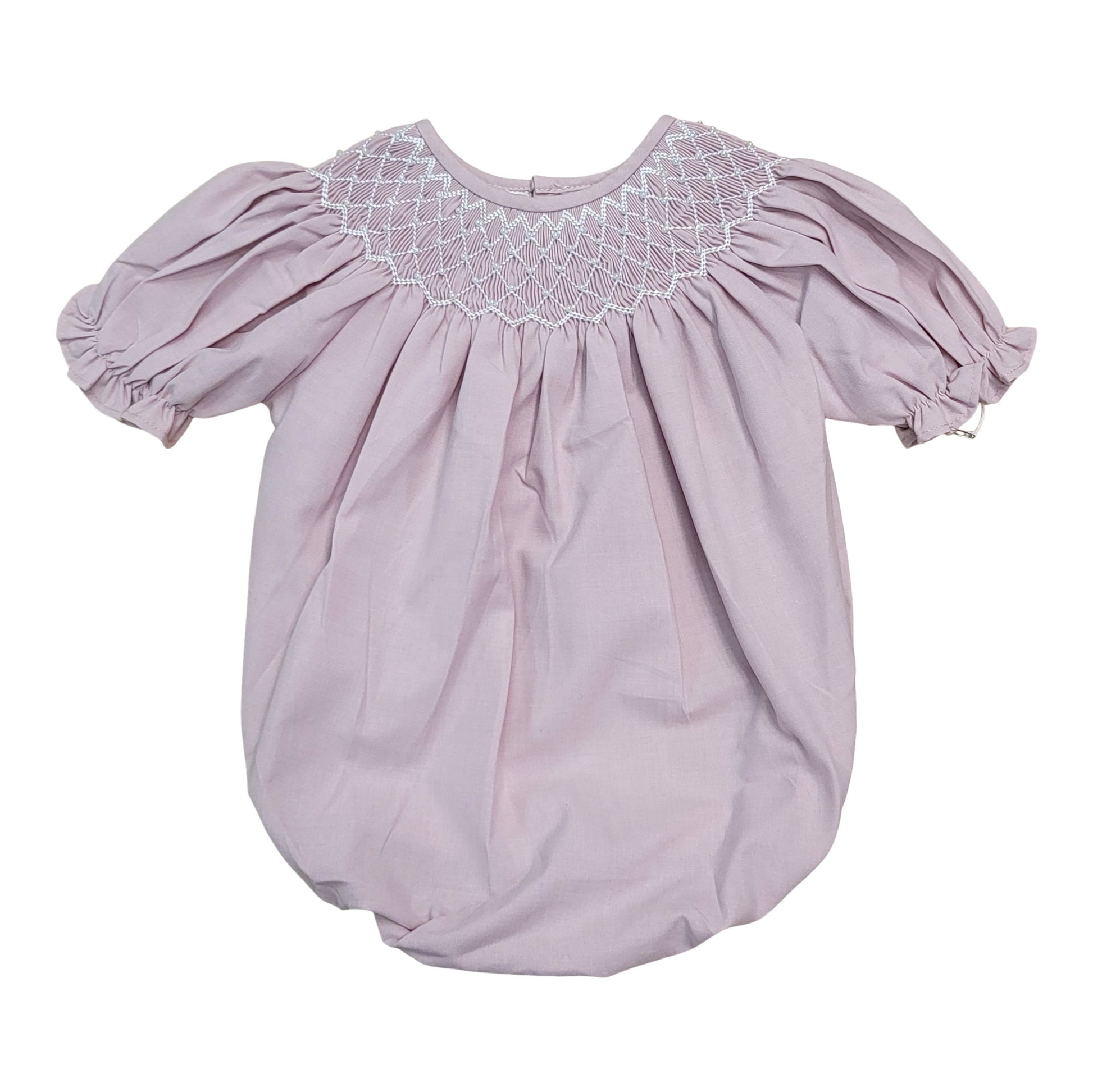 Catherine Dusty Pink Pearl Smocked Bubble - Doodlebug's Children's Boutique