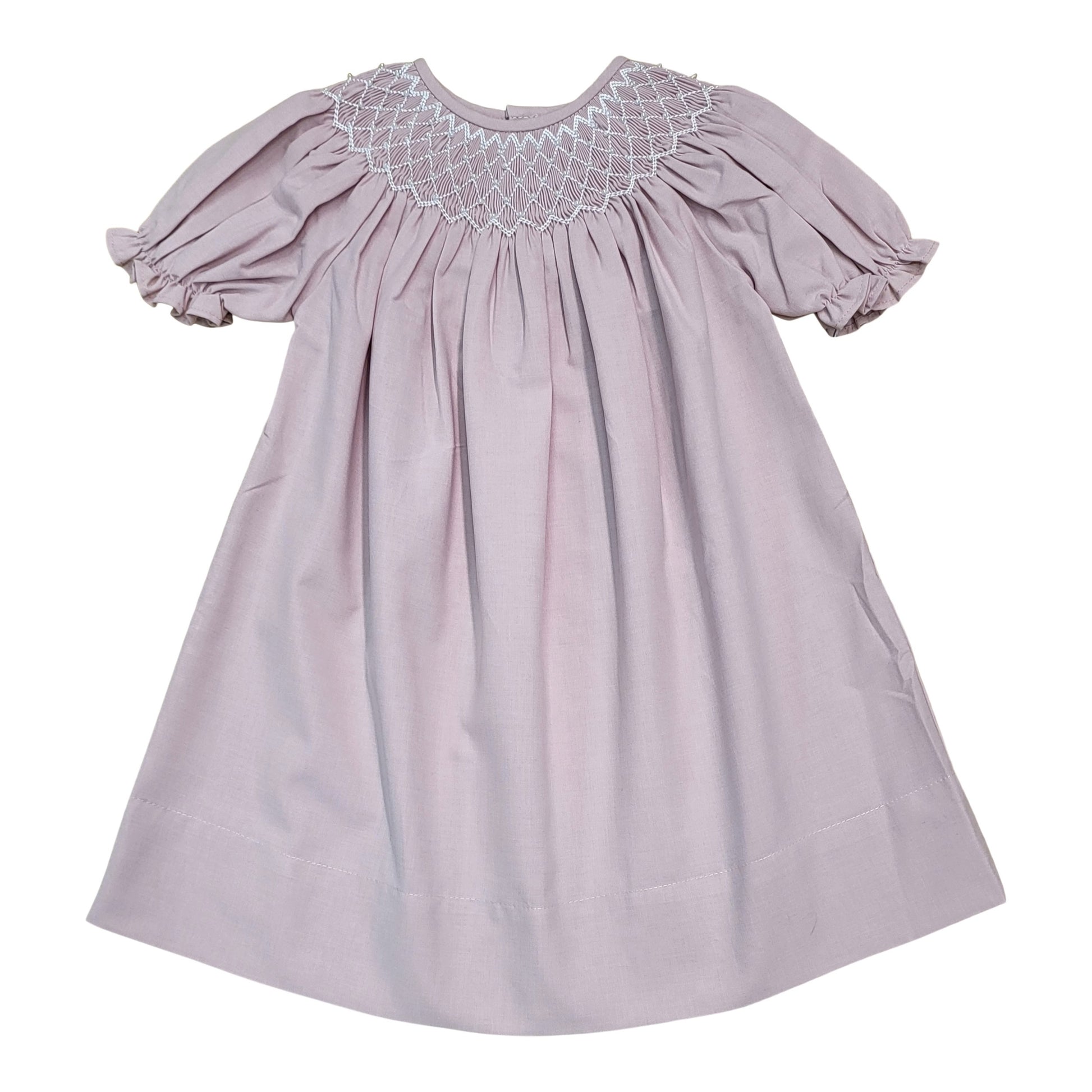 Catherine Dusty Pink Pearl Short Sleeve Smocked Dress - Doodlebug's Children's Boutique
