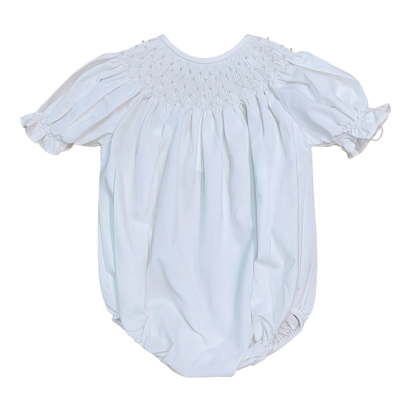 Catherine White Pearl Smocked Bubble  - Doodlebug's Children's Boutique