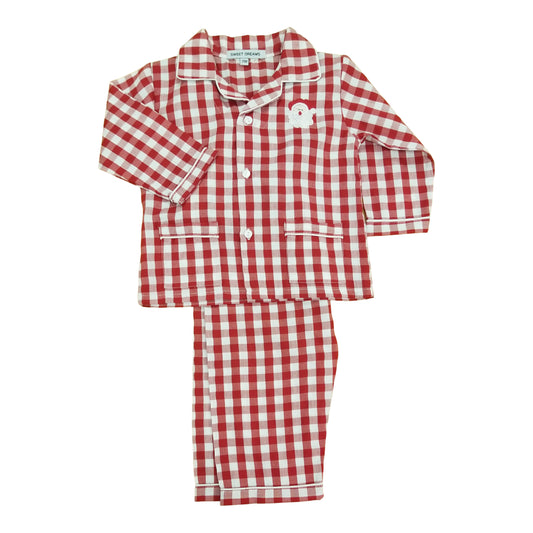 Red Gingham Santa Embroidered Pajamas - Doodlebug's Children's Boutique