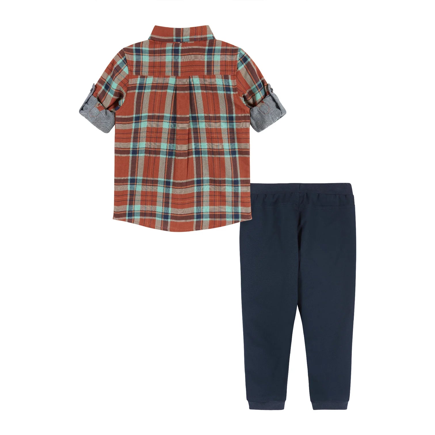 Two Piece Button Down Set in Rust Plaid  - Doodlebug's Children's Boutique