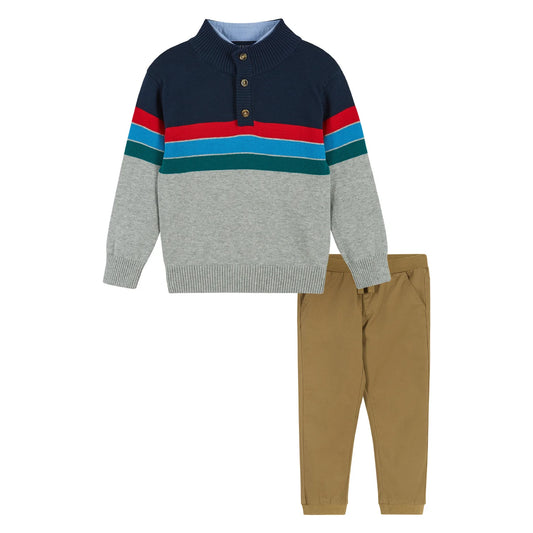 Color Blocked Sweater 3 Piece Set in Grey  - Doodlebug's Children's Boutique