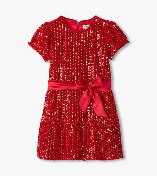 Red Sequin Velvet Dress  - Doodlebug's Children's Boutique