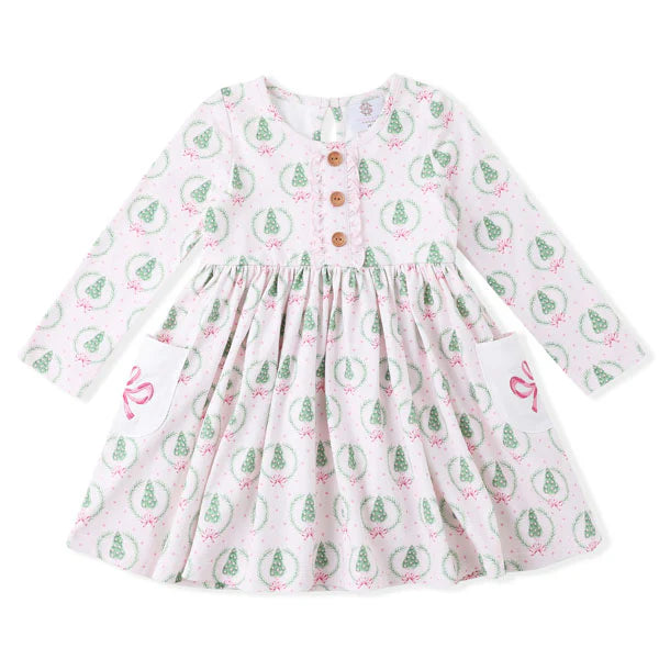 Pink Christmas Bliss Embroidery Pocket Dress - Doodlebug's Children's Boutique