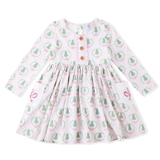 Pink Christmas Bliss Embroidery Pocket Dress - Doodlebug's Children's Boutique