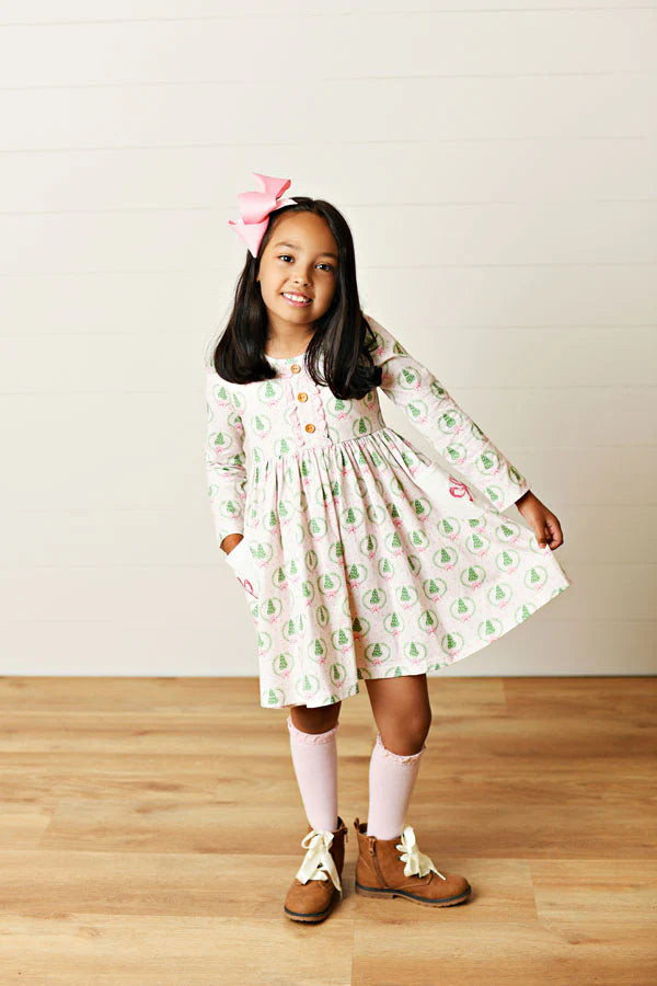 Pink Christmas Bliss Embroidery Pocket Dress - Doodlebug's Children's Boutique
