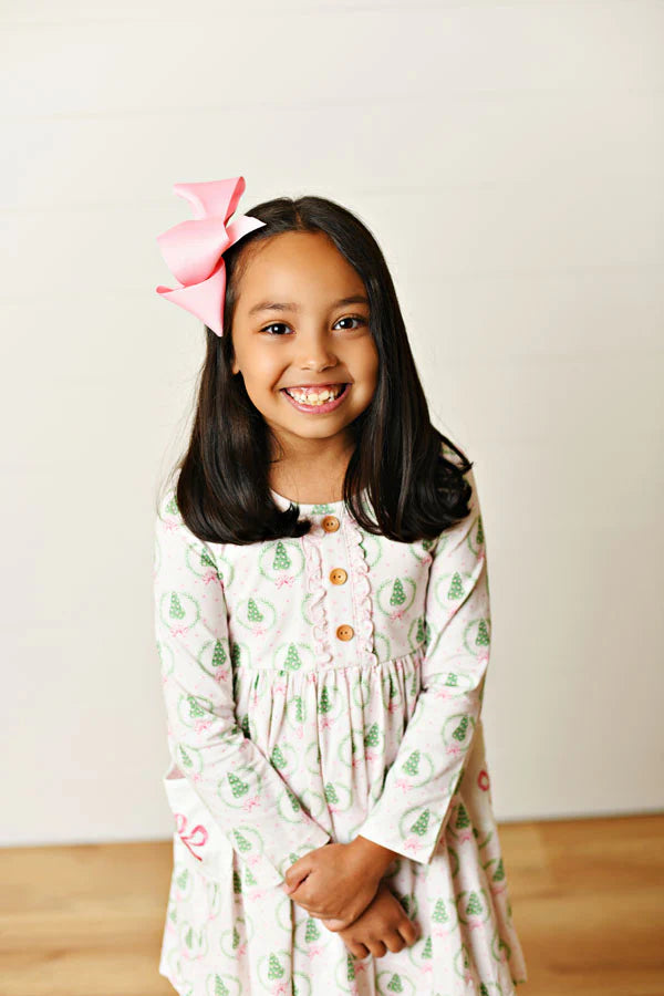 Pink Christmas Bliss Embroidery Pocket Dress - Doodlebug's Children's Boutique