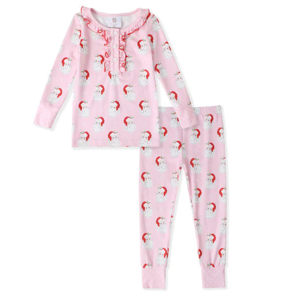 Pink Santa Butterknit Ruffled 2-Piece Pajamas - Doodlebug's Children's Boutique