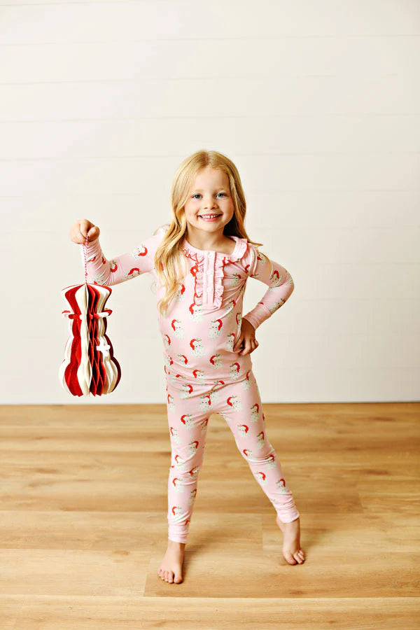 Pink Santa Butterknit Ruffled 2-Piece Pajamas - Doodlebug's Children's Boutique
