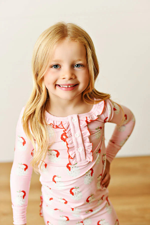 Pink Santa Butterknit Ruffled 2-Piece Pajamas - Doodlebug's Children's Boutique