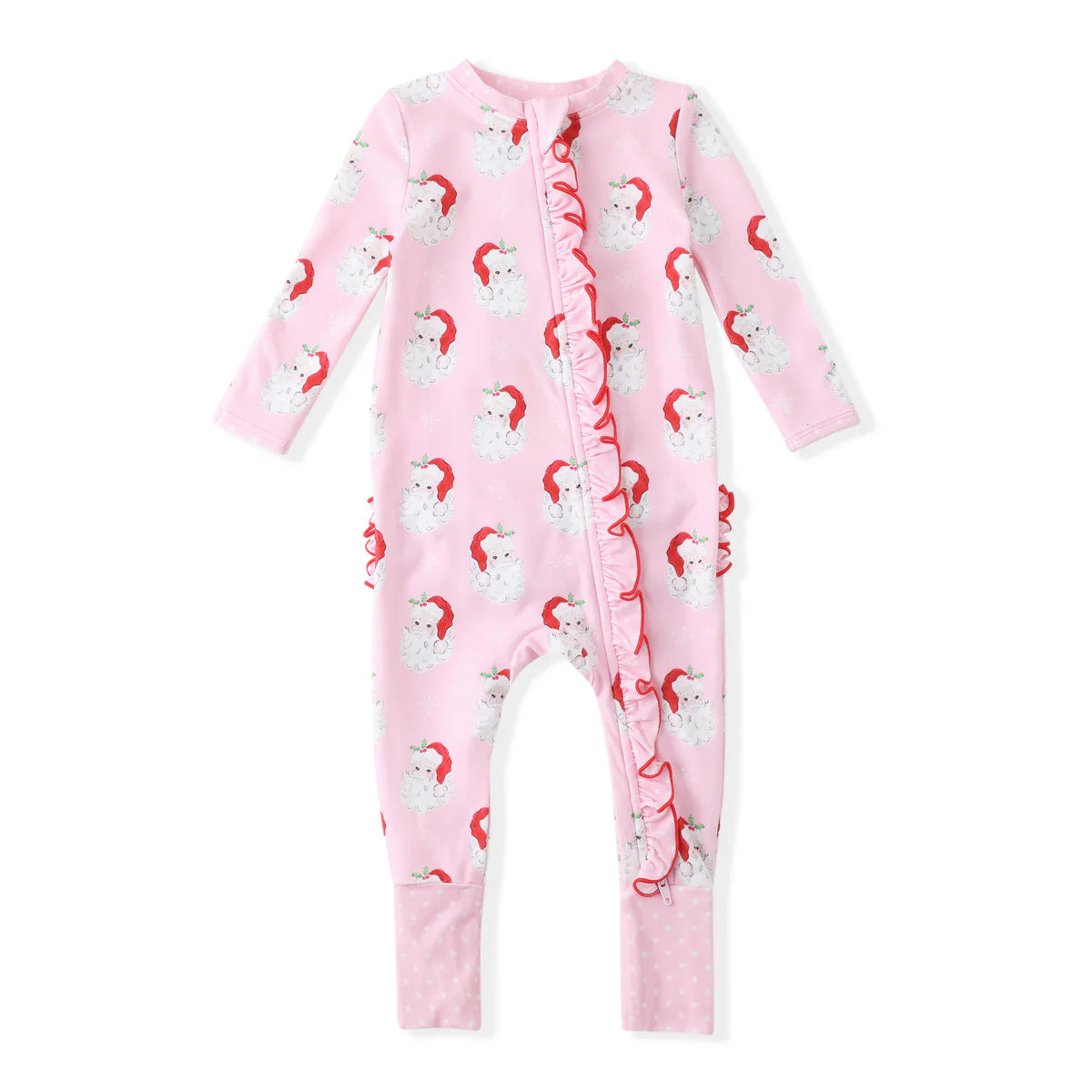 Pink Santa Butterknit Ruffled Zip-Up Layette - Doodlebug's Children's Boutique