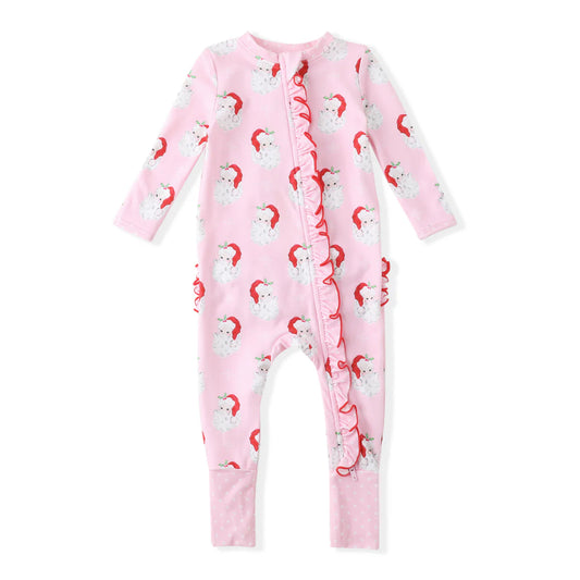 Pink Santa Butterknit Ruffled Zip-Up Layette - Doodlebug's Children's Boutique