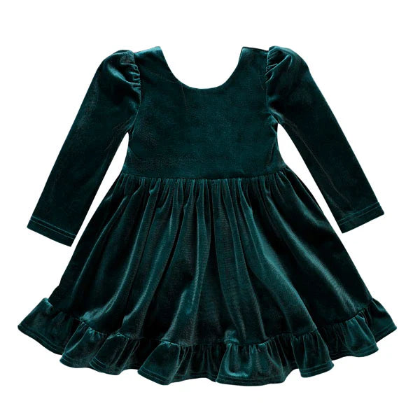 Hunter Green Velvet Dress - Doodlebug's Children's Boutique