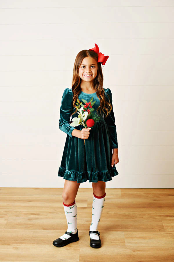 Hunter Green Velvet Dress - Doodlebug's Children's Boutique