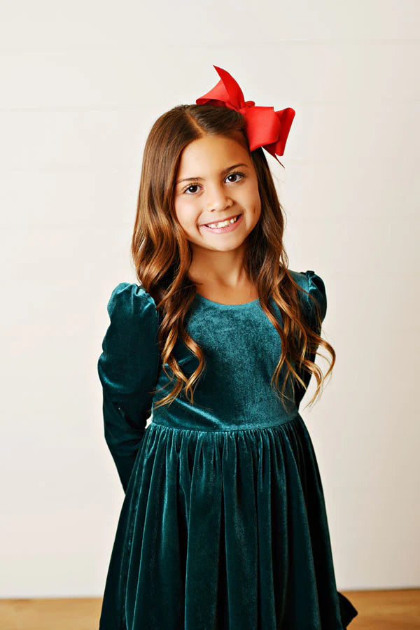 Hunter Green Velvet Dress - Doodlebug's Children's Boutique