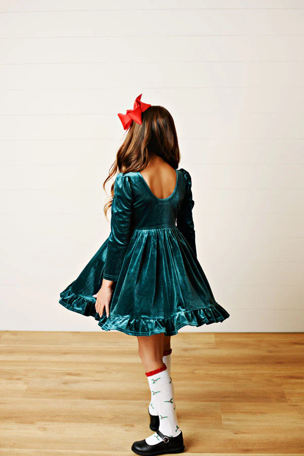 Hunter Green Velvet Dress - Doodlebug's Children's Boutique