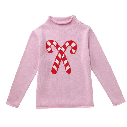 Candy Cane Rolled Neck Pink Sweater - Doodlebug's Children's Boutique