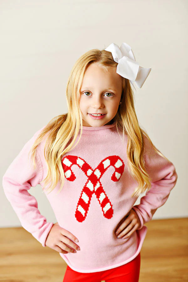 Candy Cane Rolled Neck Pink Sweater - Doodlebug's Children's Boutique