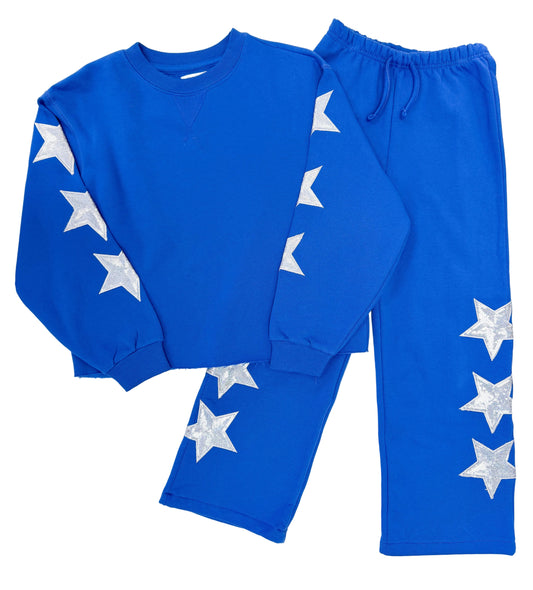 Nautical Blue Sequin Stars Sweatshirt & Pants Set