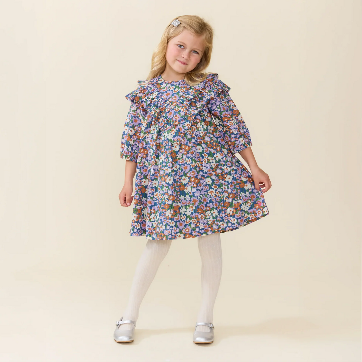 Everly Dress in True Blue Sketched Floral