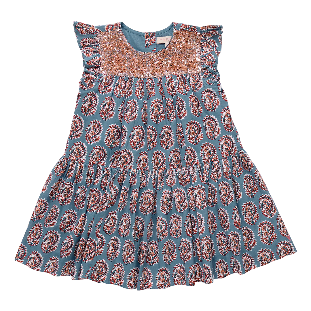 Fiona Ruffle Dress in Blue Paisley - Doodlebug's Children's Boutique