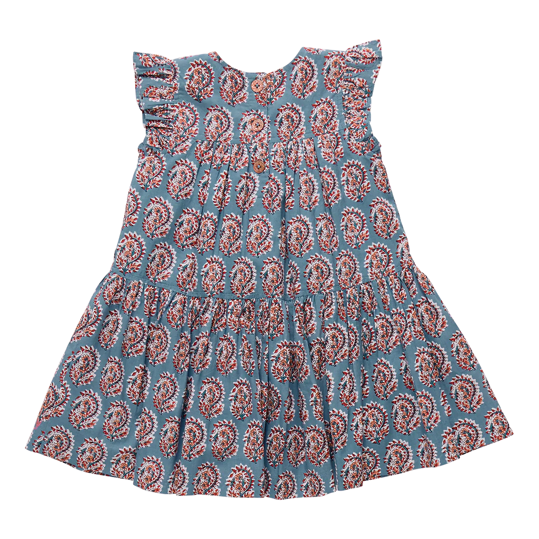 Fiona Ruffle Dress in Blue Paisley - Doodlebug's Children's Boutique