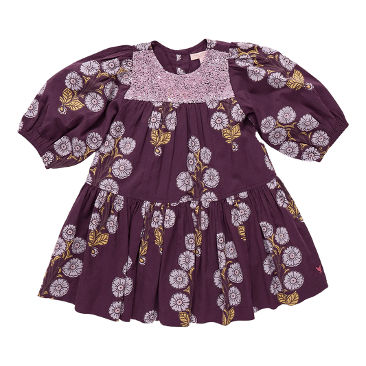 Fiona Dress in Plum Buttercup Floral - Doodlebug's Children's Boutique