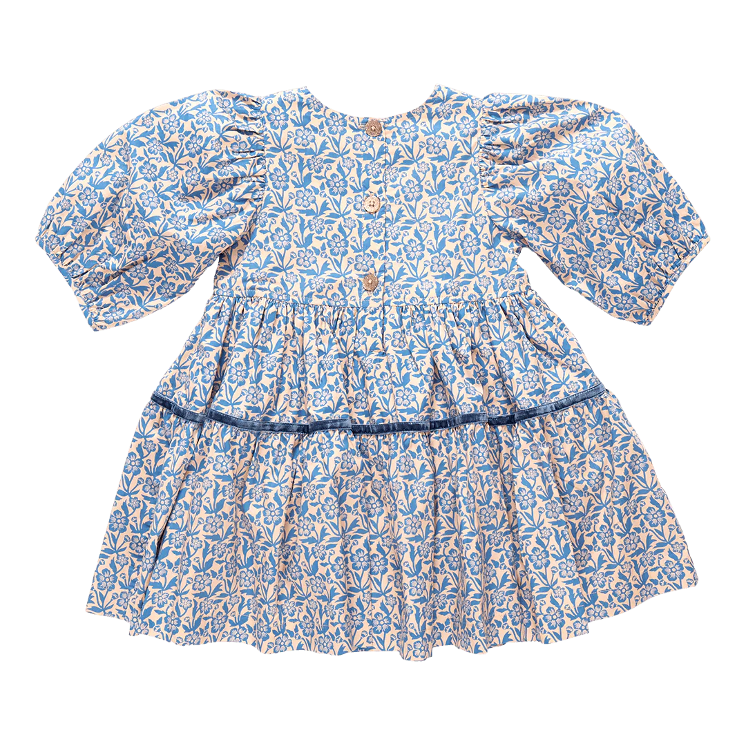 Maribelle Dress in Blue Climbing Floral - Doodlebug's Children's Boutique