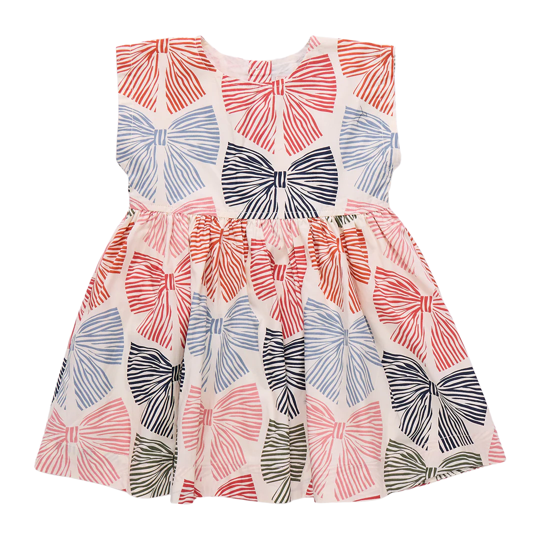 Adaline Dress in Multi Striped Bows - Doodlebug's Children's Boutique