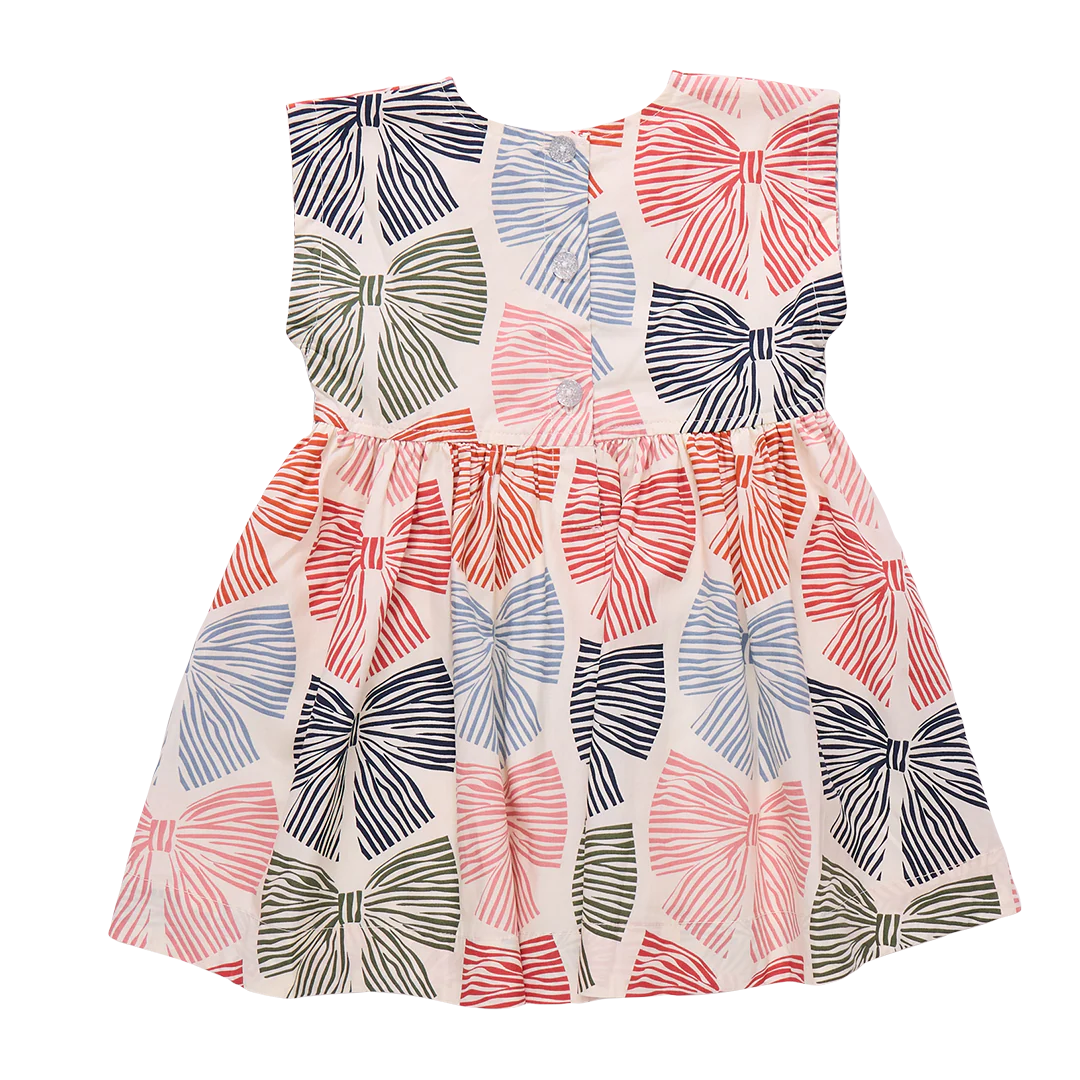 Adaline Dress in Multi Striped Bows - Doodlebug's Children's Boutique