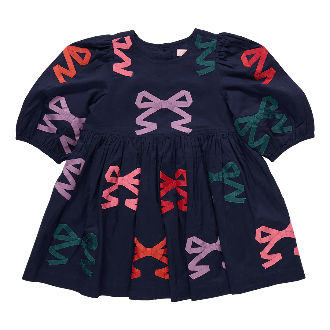 Brooke Dress in Multi Bow Applique - Doodlebug's Children's Boutique