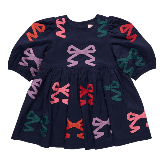 Brooke Dress in Multi Bow Applique - Doodlebug's Children's Boutique