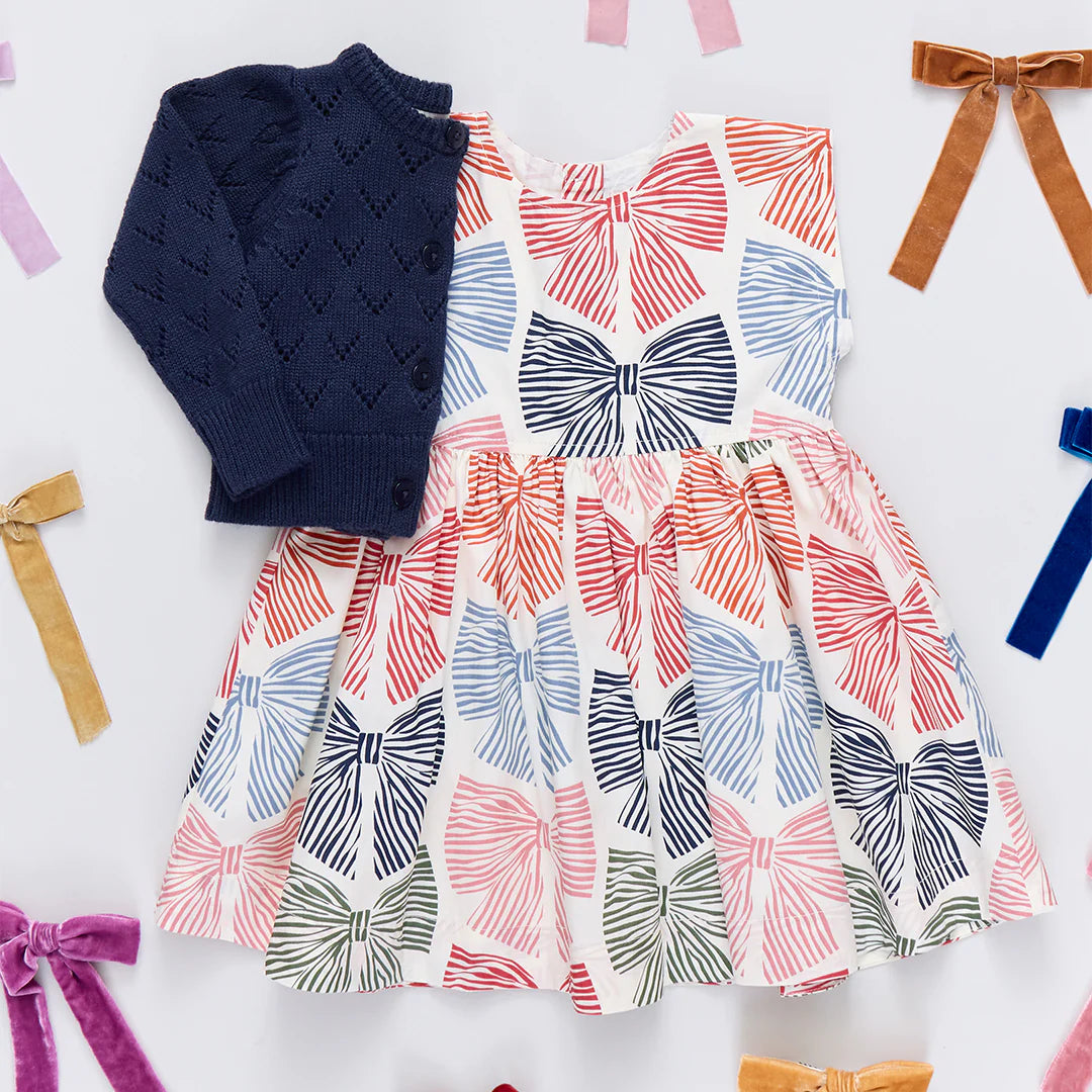 Adaline Dress in Multi Striped Bows - Doodlebug's Children's Boutique