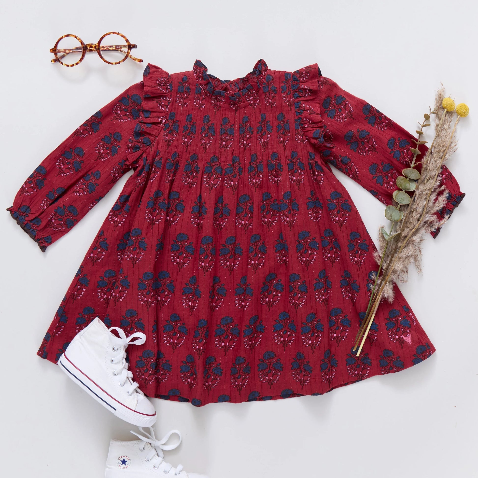 Jaipur Dress in Red Autumn Strawflower - Doodlebug's Children's Boutique