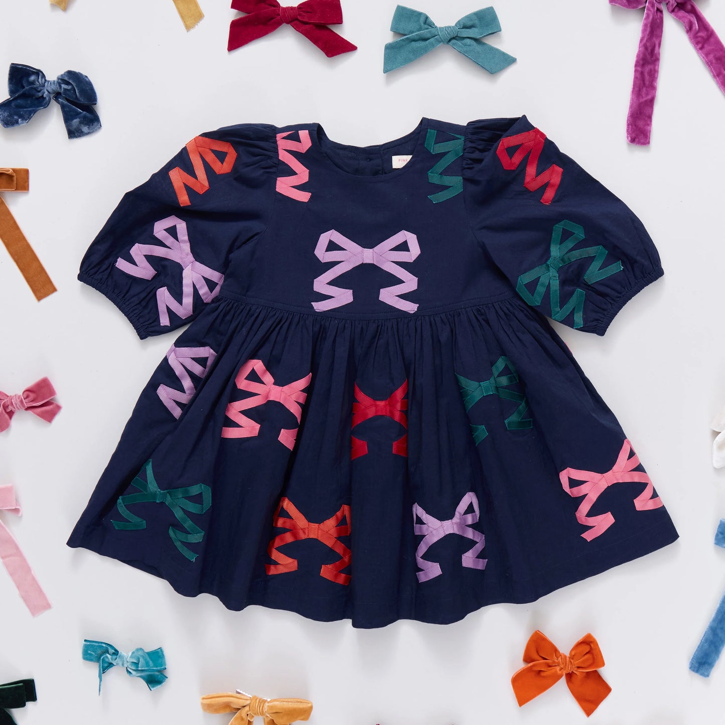 Brooke Dress in Multi Bow Applique - Doodlebug's Children's Boutique