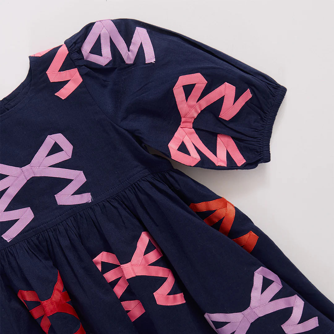 Brooke Dress in Multi Bow Applique - Doodlebug's Children's Boutique