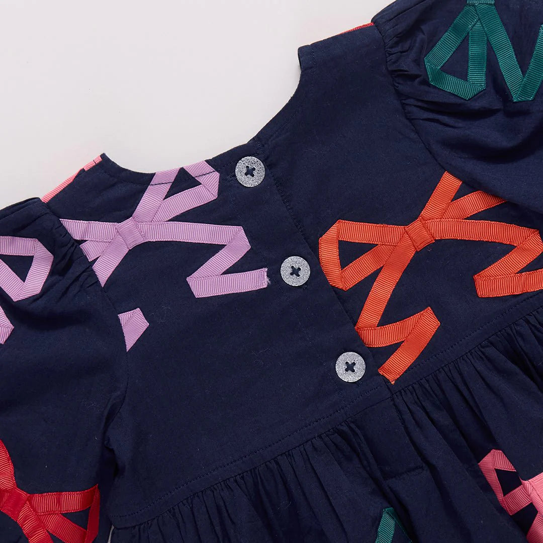 Brooke Dress in Multi Bow Applique - Doodlebug's Children's Boutique