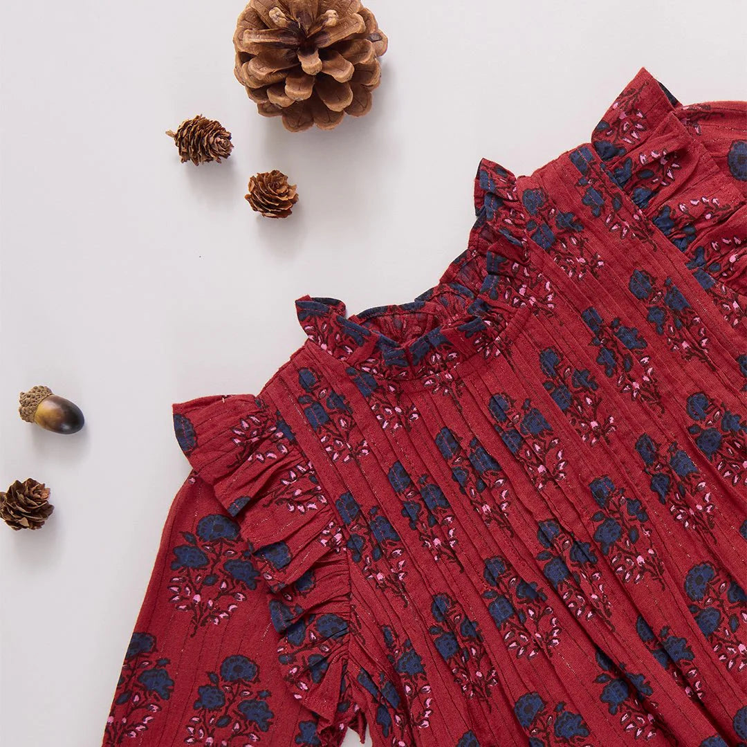 Jaipur Dress in Red Autumn Strawflower - Doodlebug's Children's Boutique