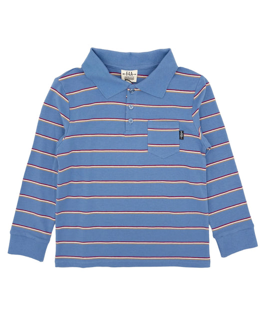 Nash Long Sleeve Polo in Slate Blue  - Doodlebug's Children's Boutique