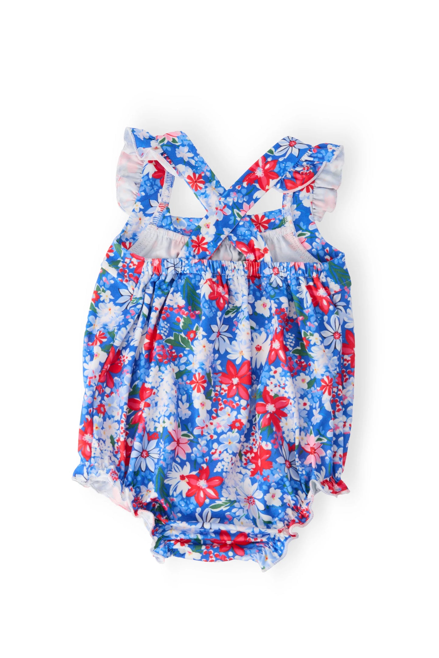 Freedom Flowers Ruffle Cross Back Romper - Doodlebug's Children's Boutique