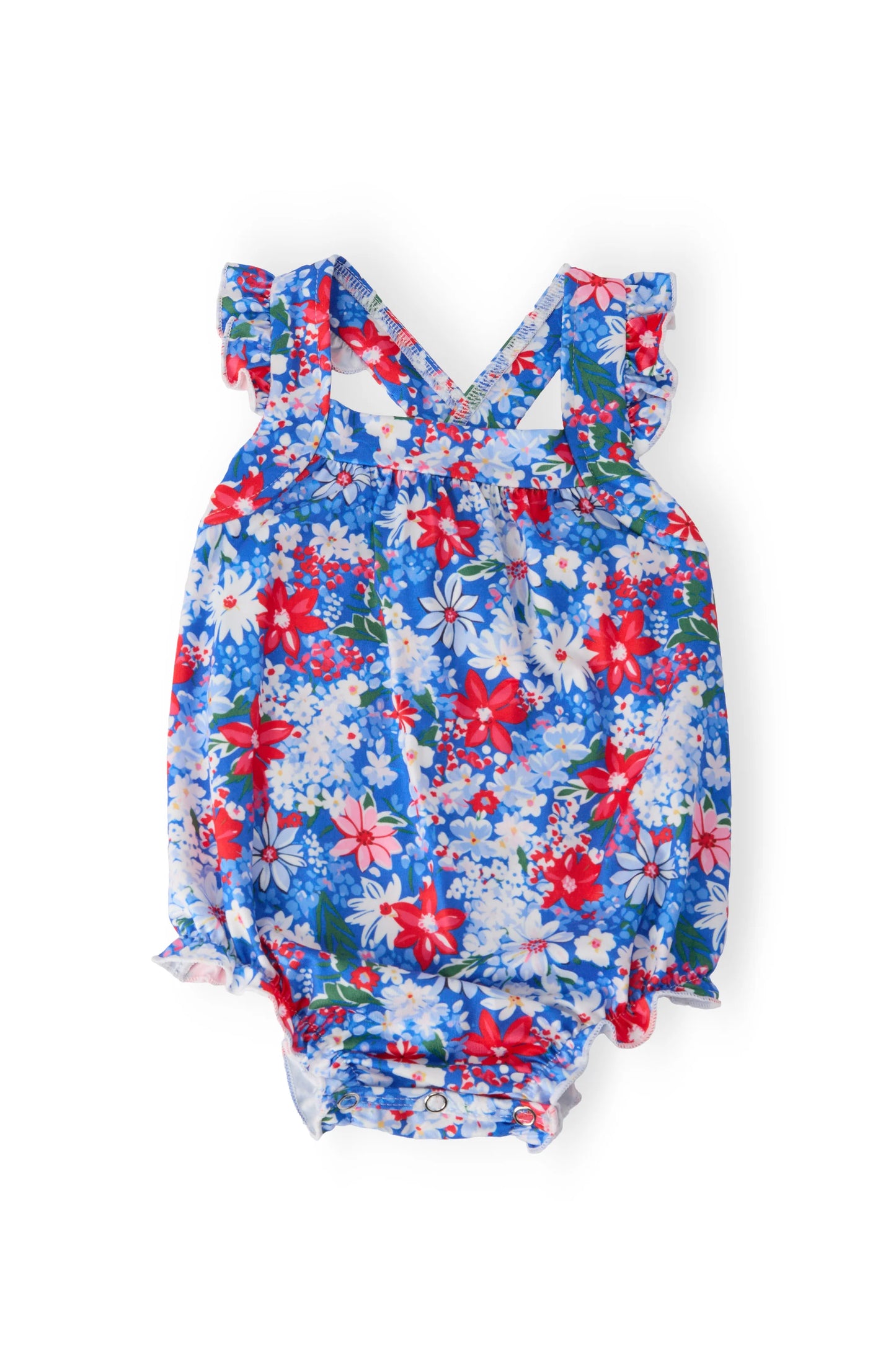 Freedom Flowers Ruffle Cross Back Romper - Doodlebug's Children's Boutique