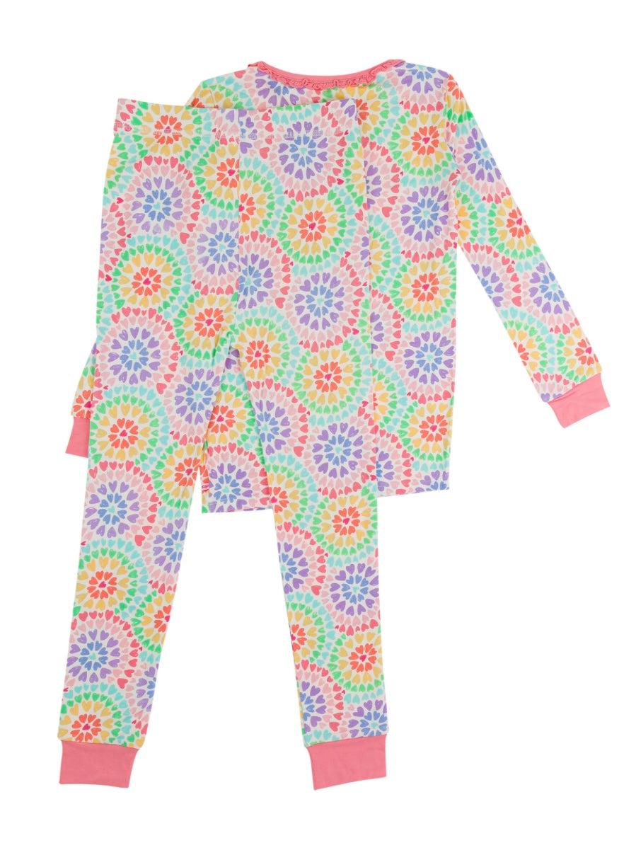 Ruffle Long Sleeve Pajama Set in Kaleidoscope Hearts 5/6 - Doodlebug's Children's Boutique